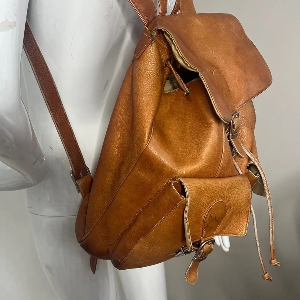 Piel Leather Large Buckle Flap Backpack in Tan Saddle Leather